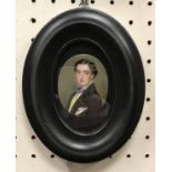 ENGLISH SCHOOL "Young man in violet bow tie and black jacket" a portrait study miniature oil on