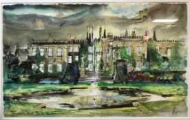 LUKE PIPER "Renishaw Hall south front" watercolour gouache pastel pencil and Indian ink,