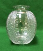 A Lalique "Chardons" vase, the clear and frosted glass with four large leaves forming the corners,