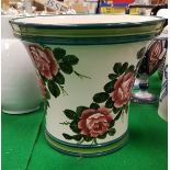 A Wemyss Pottery "Cabbage Rose" design flared vase with two tone green banded rim and base,