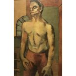 SYBIL MARGERY ATTECK "The Labourer" a portrait study of a man with naked torso, oil on canvas,