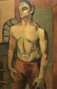 SYBIL MARGERY ATTECK "The Labourer" a portrait study of a man with naked torso, oil on canvas,