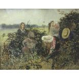 20TH CENTURY ENGLISH SCHOOL "The berry pickers" rural scene depicting girls picking berries,