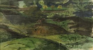 HAROLD CHEESEMAN "Landscape with yellow trees" watercolour, unsigned,