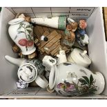 A box of various china wares to include Wedgewood "Sarah's Garden, Portmerion "Pormona",