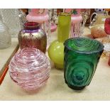 Loco Glass, a spherical pink glass vase with trailed glass detail,