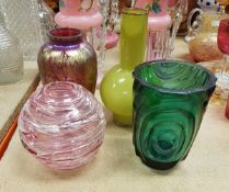 Loco Glass, a spherical pink glass vase with trailed glass detail,