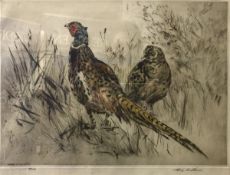 AFTER HENRY WILKINSON "Cock and Hen Pheasant" coloured etching,