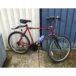 A Raleigh Jackal mountain bike in red