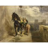 M JOHN FREDERICK TAYLOR (1802-1889) "Young man leading horse with further figures and castle gate