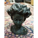 ROLAND MOLL "Arabella" a bronzed cold cast bust of a young child with flowing hair,