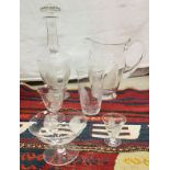 A collection of various Austrian/Bohemian 1930s glassware with etched decoration to include a jug