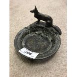 A modern French bronze dish with wolf decoration and verdigris patination