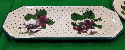 A Wemyss Pottery "Violet" design pin dish / tray with black polka dots background,