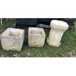 Two modern square concrete planters,