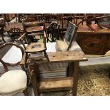 A vintage carpenter's bench with integral wooden vice and a child's vintage Oxford style commode