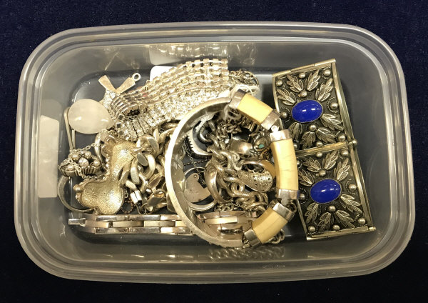 A collection of silver and other jewellery to include bangles, etc, total weighable silver approx 7.