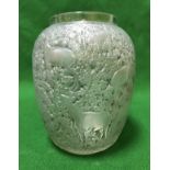 A Lalique "Biches" frosted and clear glass vase decorated with deer in woodland,