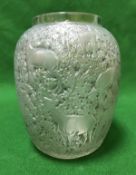 A Lalique "Biches" frosted and clear glass vase decorated with deer in woodland,