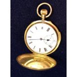 An 18 carat gold cased full hunter pocket watch, the key less movement with repeat by J W Benson,