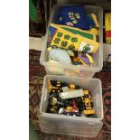 A box of various die cast and other models including Dinky Toys Spectrum Pursuit vehicle (104),