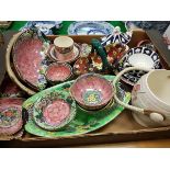 Two boxes containing a collection of various Mailing luster ware pottery,