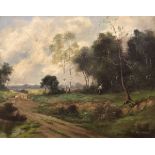 JACK M DUCKER "Sweet Summertime scene in Sussex" a study of a shepherd and sheep, oil on canvas,