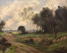 JACK M DUCKER "Sweet Summertime scene in Sussex" a study of a shepherd and sheep, oil on canvas,