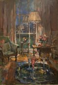 SUSAN RYDER "Drinks at twilight" an interior study, oil on canvas,