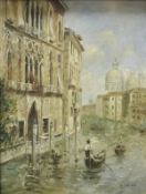 K YOUNG "Venetian Backwaters with Gondolas and Figures",