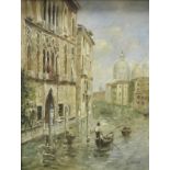 K YOUNG "Venetian Backwaters with Gondolas and Figures",