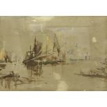 THOMAS BUSH HARDY (1842-1897) "Harbour scene" watercolour sketch depicting boat in a harbour