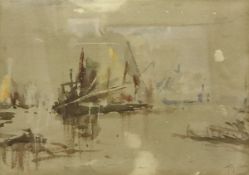 THOMAS BUSH HARDY (1842-1897) "Harbour scene" watercolour sketch depicting boat in a harbour