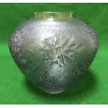 A Lalique "Esterel" vase, green / blue tinted with intaglio leaves motif,