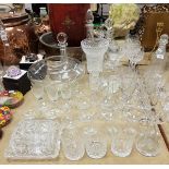 Four various decanters to include a Dartington decanter together with various cut wine glasses and