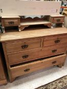 An Edwardian satin walnut dressing chest of two short above three long drawers with superstructure