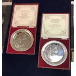 Two silver commemorative plates for "The 75th Anniversary of the Diamond Jubilee of Queen Victoria",