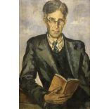 DELL CLARK "Portrait of a bespectacled man holding a book" oil on canvas,