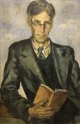 DELL CLARK "Portrait of a bespectacled man holding a book" oil on canvas,