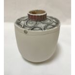 ALISON OGDEN - a hand-built porcelain narrow necked vessel with applied circular decoration to top,