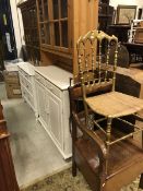 A modern pine and painted pine dresser together with a folding metal framed chair and a gilt framed