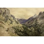 WILLIAM WEST (1801-1861) "Norwegian mountain scene with pathway" watercolour,