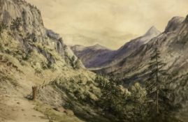 WILLIAM WEST (1801-1861) "Norwegian mountain scene with pathway" watercolour,