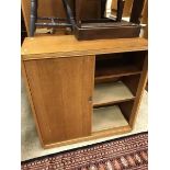 A pair of mid 20th Century oak veneered cabinets with sliding doors CONDITION REPORTS