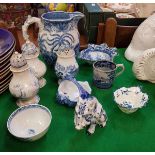 A collection of various 19th Century and other blue and white wares to include Leeds Pottery