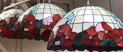 Three Tiffany style leaded glazed ceiling light shades