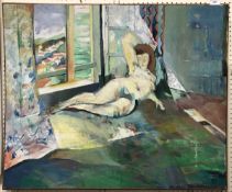 ENGLISH SCHOOL "Nude reclining" oil on b