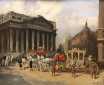 VICTOR COVERLEY PRICE (1901-1988) "The Lord Mayor's Procession approaching the Mansion House" oil