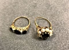 Two Victorian gold mounted pearl and garnet rings