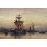 F.J. ALDRIDGE "Sail Boats at Sunset" watercolour signed lower right approx. 35cm x 53.